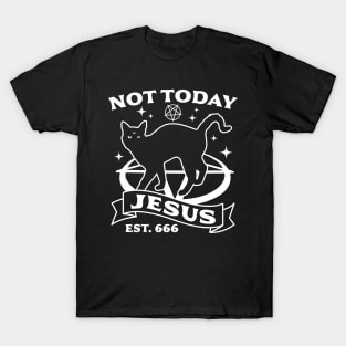 Not Today Jesus - Black Cat  Halloween Goth T-Shirt